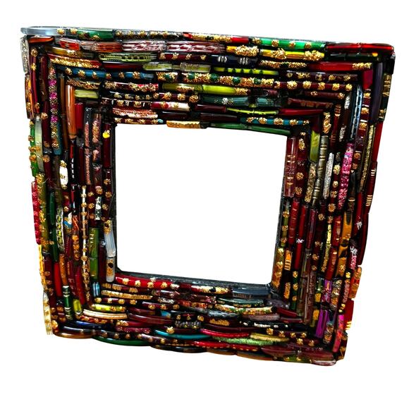 Unique photo frame multicolor glass beads standing small square desk top style - Picture 8 of 8